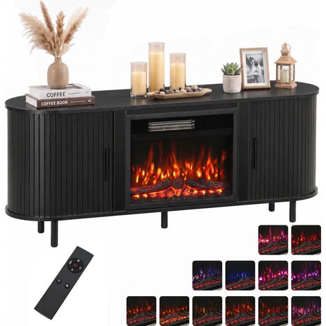"HOMCOM Electric Fireplace TV Stand for 70"" TVs, 2 Storage Cupboards, Black" (1/5)