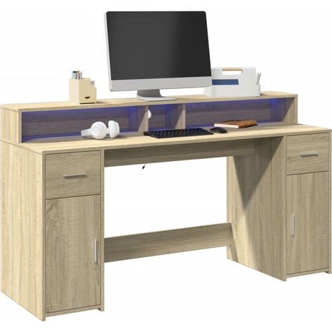 LED-Schreibtisch Sonoma-Eiche 160x55x91 cm Holzwerkstoff