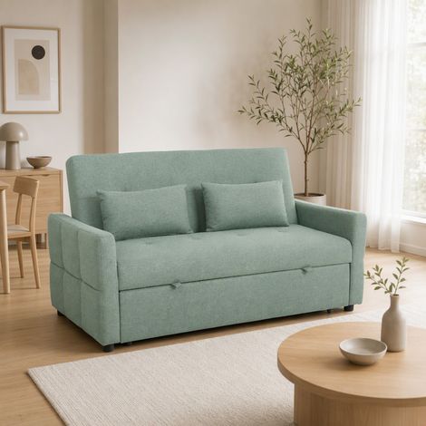 Canapé Convertible 2 Places 3 en 1, Canapé-Lit Clic Clac 160 cm, Dossier Réglable, Assise Large, 2 Oreillers, Vert (1/5)