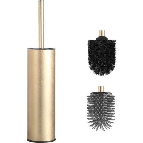 WC-Bürste aus Metall – 2 Bürstenköpfe – Gebürstetes Gold – Gründliche Reinigung, tropffrei – Modernes Badezimmer – Freistehendes Design (1/5)