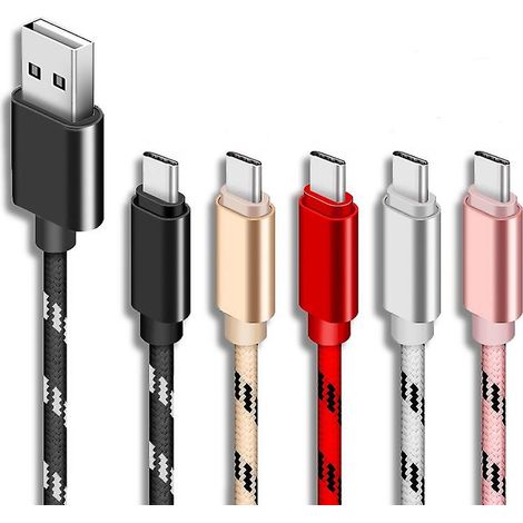 Lot de 5 câbles de charge tressés de 2 m, câble de charge rapide USB type-c (1/5)