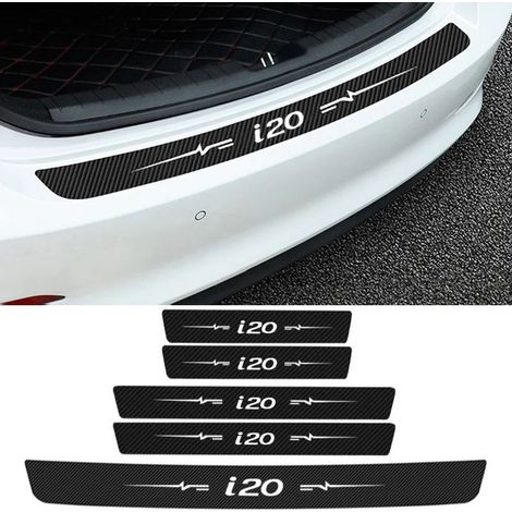 (5 pièces) Autocollants de protection anti-coups de pied pour seuil de porte de voiture Hyundai i20,logo en fibre de carbone,accessoires pour pare-chocs arrière et coffre (1/3)