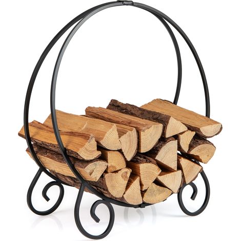 Porte-Bûches de 59 cm, Anneau pour Bûches Pliable Intérieur Extérieur, Support Rond à Bois de Chauffage pour Patio, Terrasse, Cheminée, Charge 270 kg