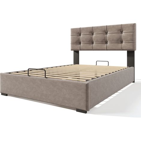 Cama canapé individual 90x200 cm de terciopelo gris claro con cabecero ajustable (1/5)