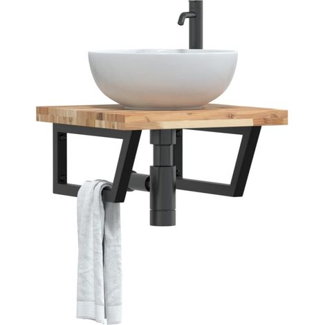 vidaXL Basin Shelf Wall Mounted Steel and Solid Wood Acacia (1/5)