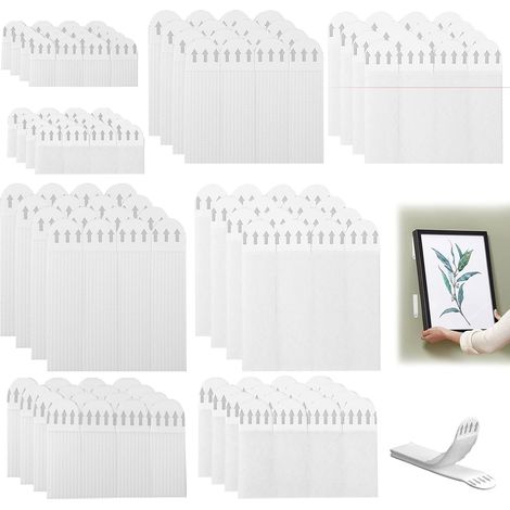 Languettes Accroche Tableau 48 Paires (96 Bandes), Accroche Tableau sans Percer, Bandes de Suspension Résistantes à l'Eau, Accroche Cadre Sans Percer pour Photos Accrocher des Cadres Décos de Noël (1/5)