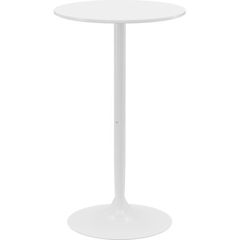 Table de bar, table haute, table de cuisine ronde Ø60 cm pour salon, salle à manger, acier, blanc, hauteur réglable  .de