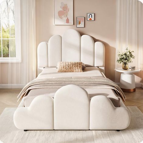 Cadre de lit beige en velours 216 x 106 x 89 cm (1/5)