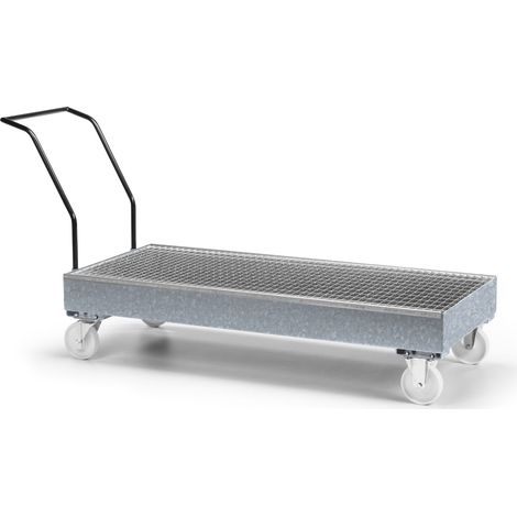 RR Industrietechnik Fahrbare Auffangwanne aus Stahl für 3x 200 Liter Fass mit Gitterrost verzinkt