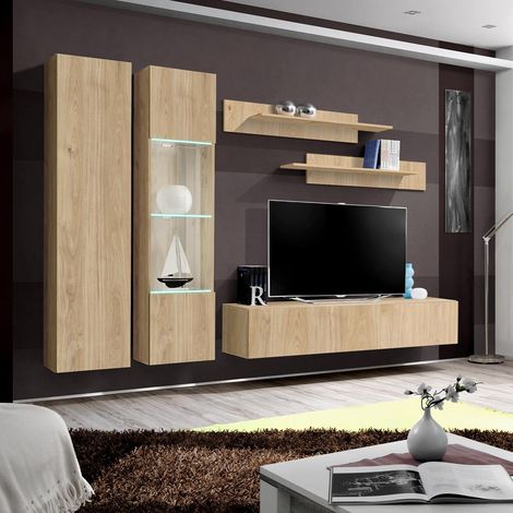 Ensemble Meuble TV Mural "Fly A5" 260cm Naturel