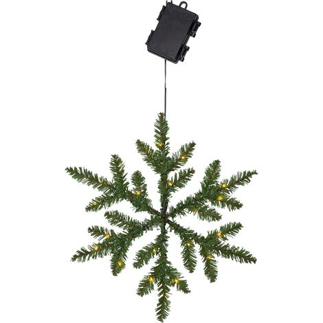 Branches de sapin LED Star Trading 'Snowflake' comme flocon de neige, piles + minuterie, 24 LED blanc chaud, extérieur, vert, Ø 40cm