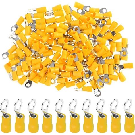 100 terminali ad anello, in rame isolato M6, 4-6 mm², gialli, per cablaggio elettrico industriale (1/5)