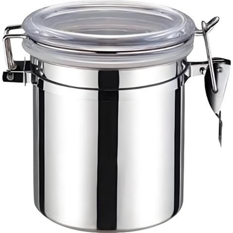 Boîte à café - Boîte de rangement pour la cuisine - Boîte à thé et épices - Boîte de rangement multifonctionnelle - Environ 500 ml - Acier inoxydable - Argent (1/5)