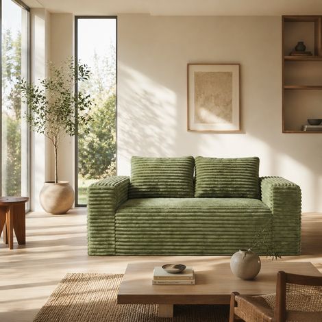 Divano a due posti in velluto a coste, imbottitura in schiuma ad alta densità, non richiede montaggio, ideale per soggiorno e piccoli spazi - verde (1/5)