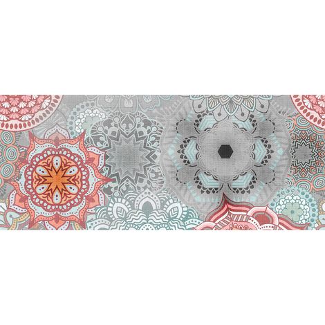 Papier peint panoramique à motif oriental | Tapisserie panoramique rose et grise | Papiers peints panoramiques turquoises pour chambre - 250 x 600 cm (6 pièces) (1/2)