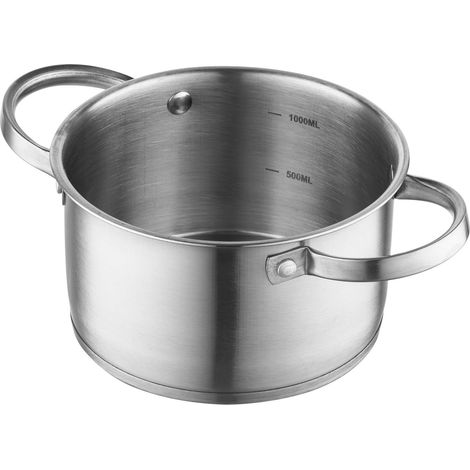Marmite en Acier Inoxydable 1,2 l 14 cm Marmite avec Couvercle en Verre Fond à 3 Couches Compatible Lave-Vaisselle Idéale pour Plaque à Induction Gazinière et Plaque Électrique (1/5)