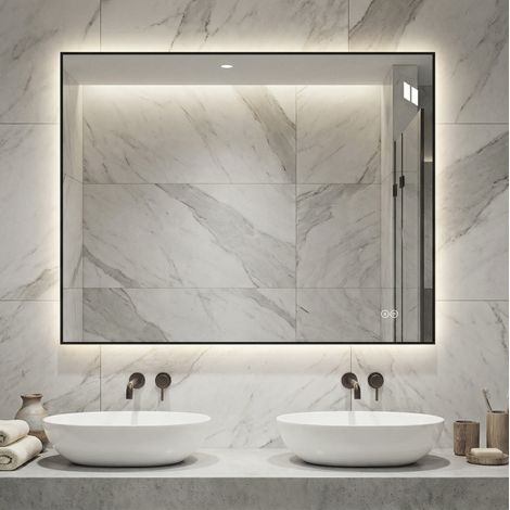 Specchio da bagno a LED antiappannamento con retroilluminazione, 3 colori di luce, intensità regolabile, vetro argentato (1/5)