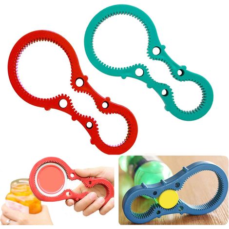 Juego de 2 abridores de frascos, de silicona antideslizante, con mecanismo de engranajes, para frascos y botellas, ideal para personas mayores. (1/5)