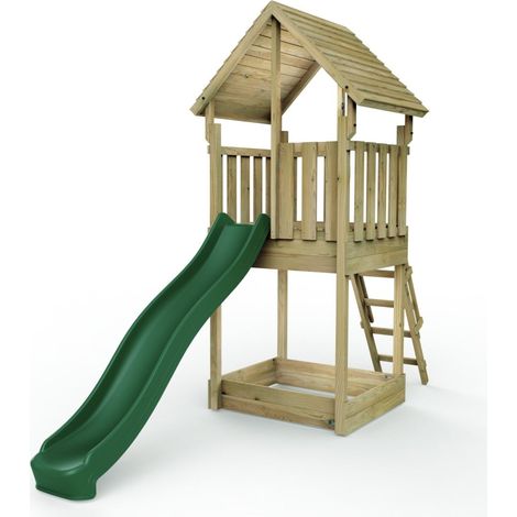 Rebo Modular Wooden Climbing Frame Adventure Playset - Tower with Wooden Roof