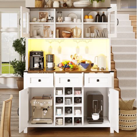 Mueble de cocina alto con USB y LED, 4 puertas, 3 cajones, blanco 120 x 40 x 170 cm DESVIAE (1/5)