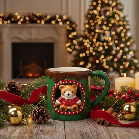Tazza con orsacchiotto natalizio alta 10 cm -Verde (1/5)