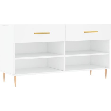 Banc à chaussures bottes commode étagère meuble entrée rangement 102 x 35 x 55 cm bois d'ingénierie blanc