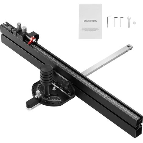 Jauge d'onglet de précision, rainure standard 19 x 9,5 mm, en alliage d'aluminium pour scie à table, avec graduation de 61 cm, 15 arrêts d'angle, plongeur à ressort réglable et disque amovible, pour t (1/5)