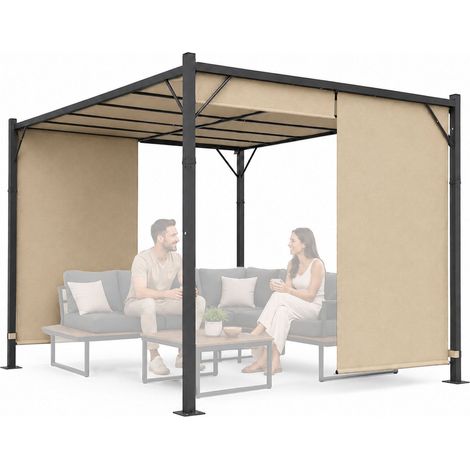 Garden Pergola 3x4M Steel Frame with Beige Canopy (1/5)