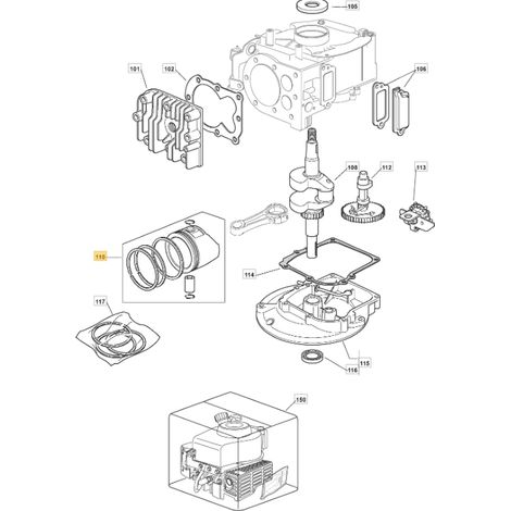 Piston segments broche ORIGINALE STIGA pour moteur V35 M150 118550357/0 (1/2)