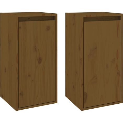 Lot de 2 Armoires murales Salon,Meuble bas de Rangement,Meuble TV Marron miel 30x30x60cm Bois de pin massif -91725 (1/5)