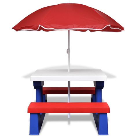 Table de jardin Table et bancs de pique-nique avec parasol pour enfants (1/5)
