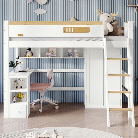 Lit superposé enfant 90x200 avec bureau, armoire OKMYHOME (1/5)