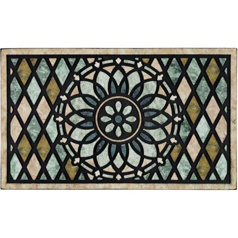 Paillasson d'entrée 24 x 36 pouces, paillasson d'entrée extérieur pour la maison, tapis d'entrée extérieur, paillasson d'entrée extérieur, dos en caoutchouc antidérapant robuste, profil bas, fleur (1/5)