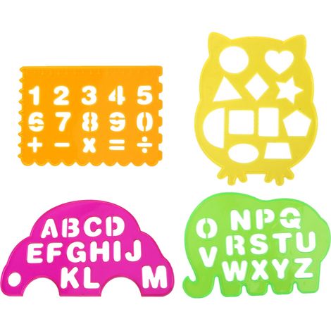4 Pièces Règle de Dessin Géométrique Lettres Chiffres Jouet Éducatif Enfant (1/5)
