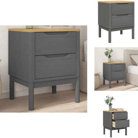 Table de chevet FLORO gris 45x39x57 cm bois de pin massif - Table De Chevet - Meuble De Chambre - Table De Nuit - Table D'appoint - Bois De Pin (1/5)