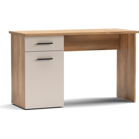 Bureau Table d'étude 1 tiroir et 1 porte coloris Beige/chêne Mauvella - Longueur 120 x Hauteur 72 x Profondeur 50 cm (1/3)