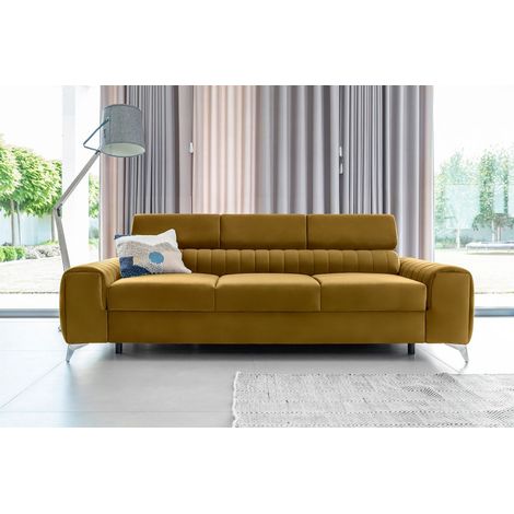 Sofa 3-Sitzer mit Schlaffunktion Schlafsofa ELENI Stoff Monolith Honiggelb (1/5)