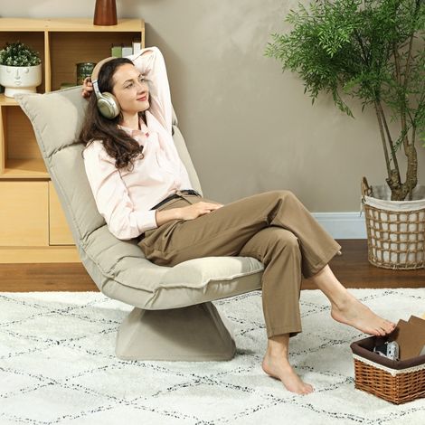 Sedia da pavimento girevole 360° con schienale regolabile a 5 posizioni, pieghevole, in poliestere beige (1/5)