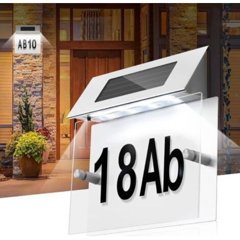 Numéro de maison solaire LED, IP44 Numéro de porte solaire d'adresse, détecteur de mouvement interrupteur crépusculaire à éclairage solaire pour l'artisanat de jardin de porte (Silver A) (1/5)