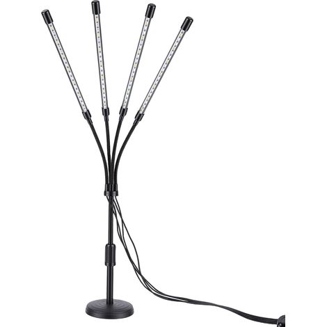 Lampe de croissance LED à spectre complet (4 têtes, rouge, bleu, jaune) avec bras flexible et allumage/extinction automatique, pour plantes d'intérieur, fixation sur bureau, noir (prise UE). (1/5)