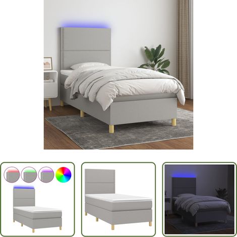 vidaXL LED-Leiste - Boxspringbett mit Matratze & LED Hellgrau 100x200 cm Stoff (1/5)