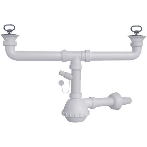 Sifone moplen a fiasco 2 vie con scarico e pilette - 11/2 per lavello ceramica