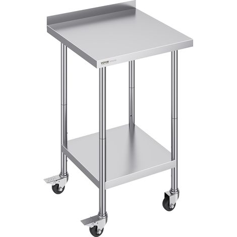 VEVOR Mesa de Trabajo de Acero Inoxidable 610x610x1005.6 mm Mesa de Preparación de Alimentos con 4 Ruedas Mesa de Cocina Estante Ajustable en Altura para Cocina Restaurante Bar Garaje al Aire Libre
