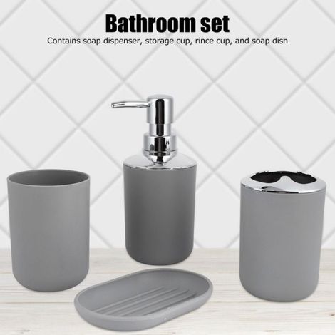Kit de salle de bain, accessoire, bouteille de Lotion en plastique, tasse de rangement, savon de rinçage, gris, 4 pièces/en (1/4)