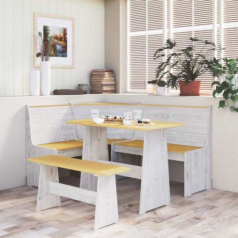 vidaXL Banco de esquina REINE madera maciza pino marrón blanco 151 cm (1/5)