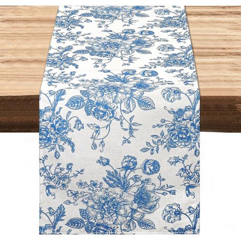 Rose Bleue Chemin de Table Esquisse Monochrome(33X183 cm) Vintage Coton et Rouleau Toile de Jute Chemin de Table Decor pour Table Basse de Mariage Restaurant Table Basse (1/5)