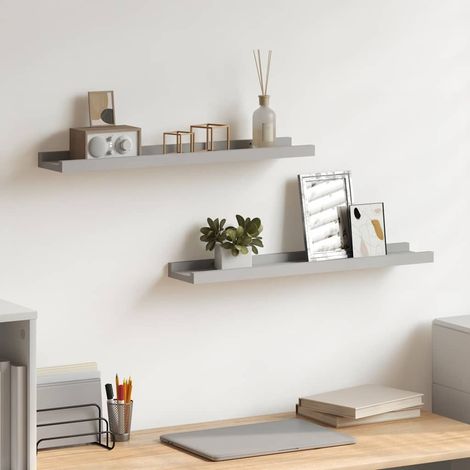 vidaXL Étagères à rebord pour cadre photo 2 pcs Gris 60x9x3 cm MDF (1/5)