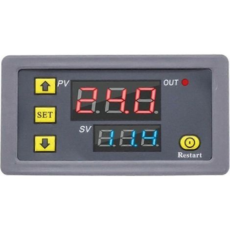 Relais temporisé numérique avec affichage LED, minuterie cyclique, interrupteur de commande, temporisation réglable. (1/2)