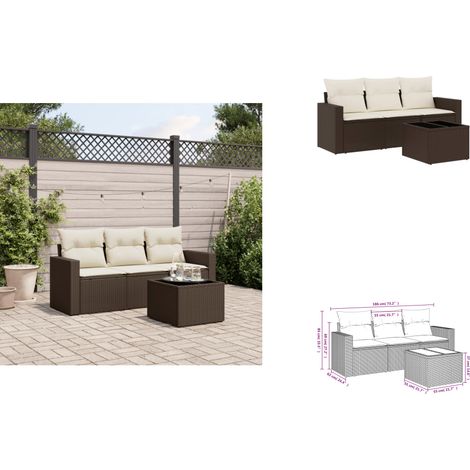 4-tlg. Garten-Sofagarnitur mit Kissen Braun Poly Rattan - Garten Sofagarnitur - Garten Sofagarnituren - Outdoor Sofagarnitur - Sofagarnitur Terrasse