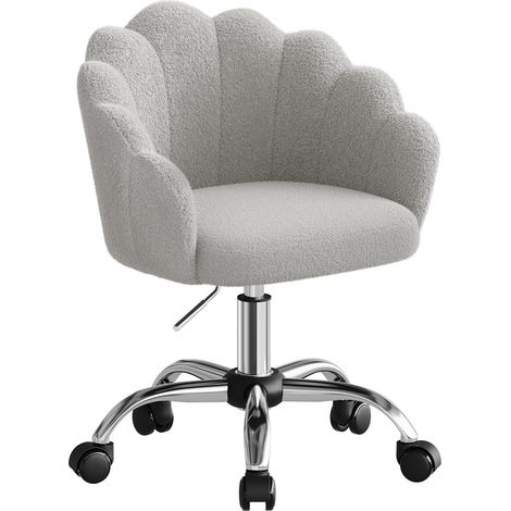 Chaise Bureau WOLTU - Chaise Coiffeuse en Cachemire et Métal - Fauteuil Coquillage - Chaise Pivotante - Hauteur Réglable - Gris Clair (1/5)